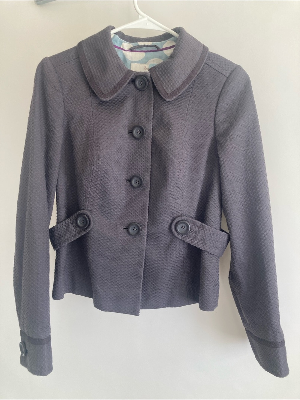 Boden Charcoal Gray Textured Button-Front Cropped Blazer